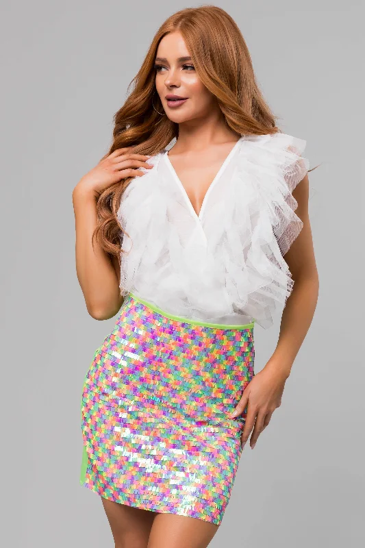 She+Sky Kiwi Multicolor Sequin Mini Skirt