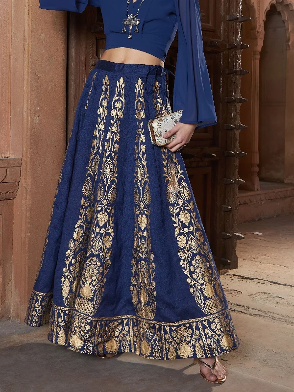 Lyush Women Navy Floral Foil Print Anarkali Skirt