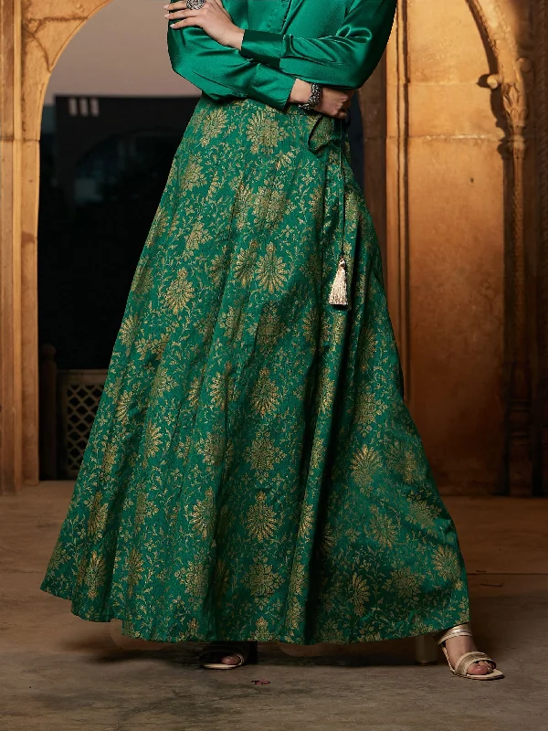 Lyush Women Green Brocade Jacquard Anarakali Skirt