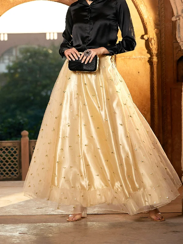 Lyush Women Gold Tulle Sequin Anarkali Skirt