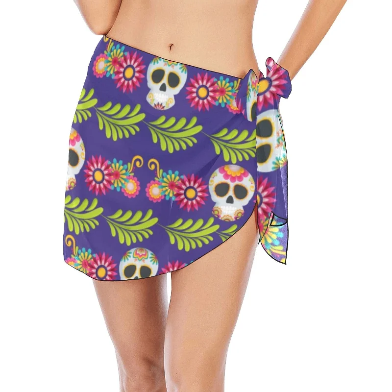 Women's Sugar Skull Floral Beach Sarong Wrap